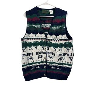 Vintage Northern Reflections Size Large Farm Country Cows Ducks Sweater Vest